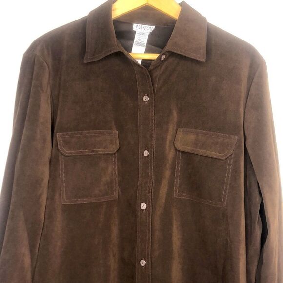 ALLISON TAYLOR Stretch Brown Button-Down Blouse Classic Wear Size XL - Picture 1 of 9